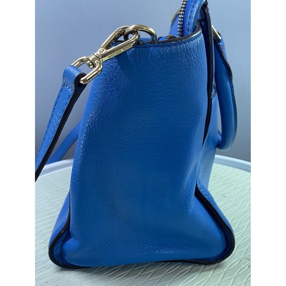 Michael Kors Authentic Leather Women's Blue Purse‎ Tote Bag 10x11x4 - Picture 5 of 16